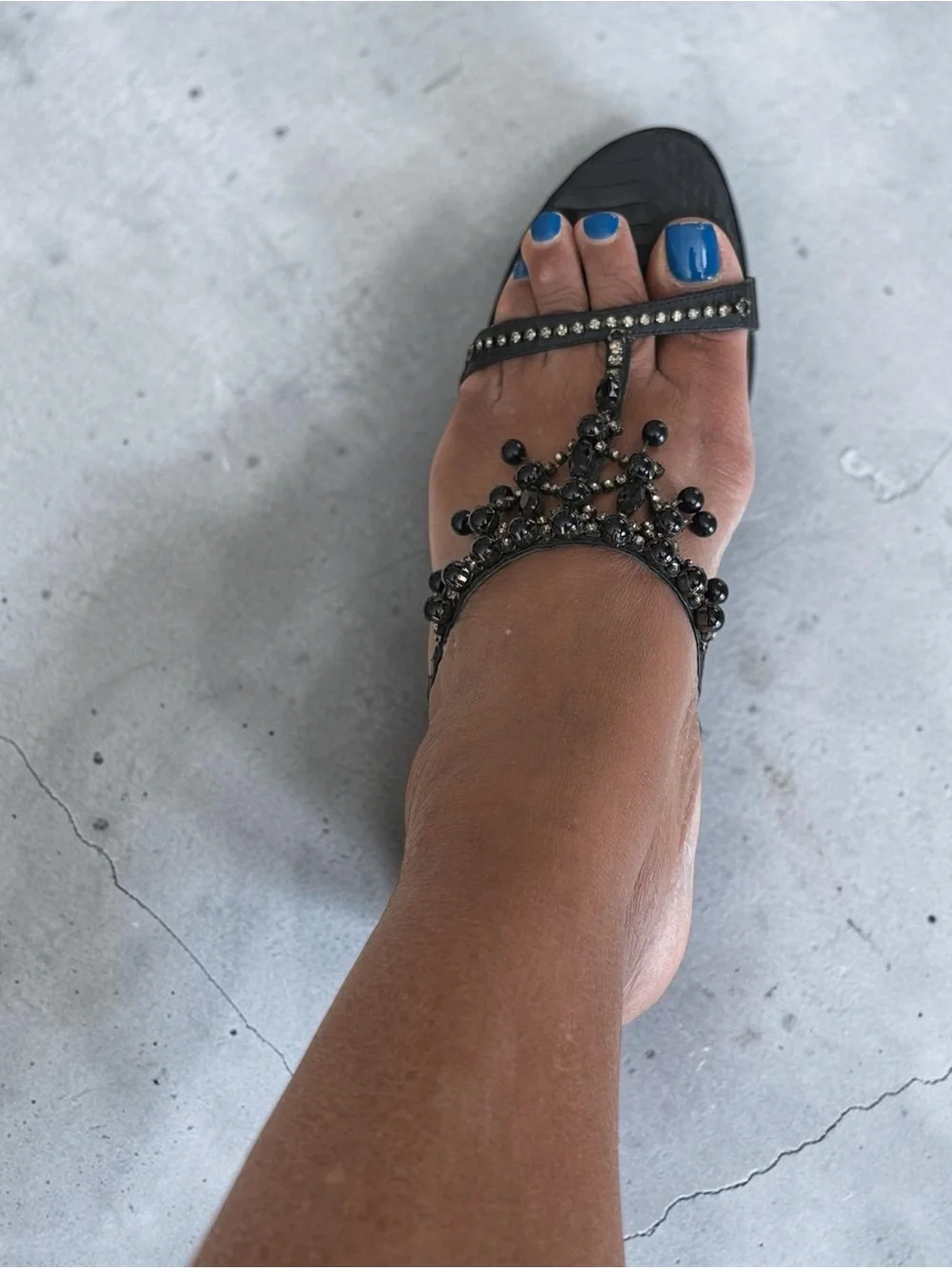 Donald J. Pliner Black Jeweled T-Strap Sandals